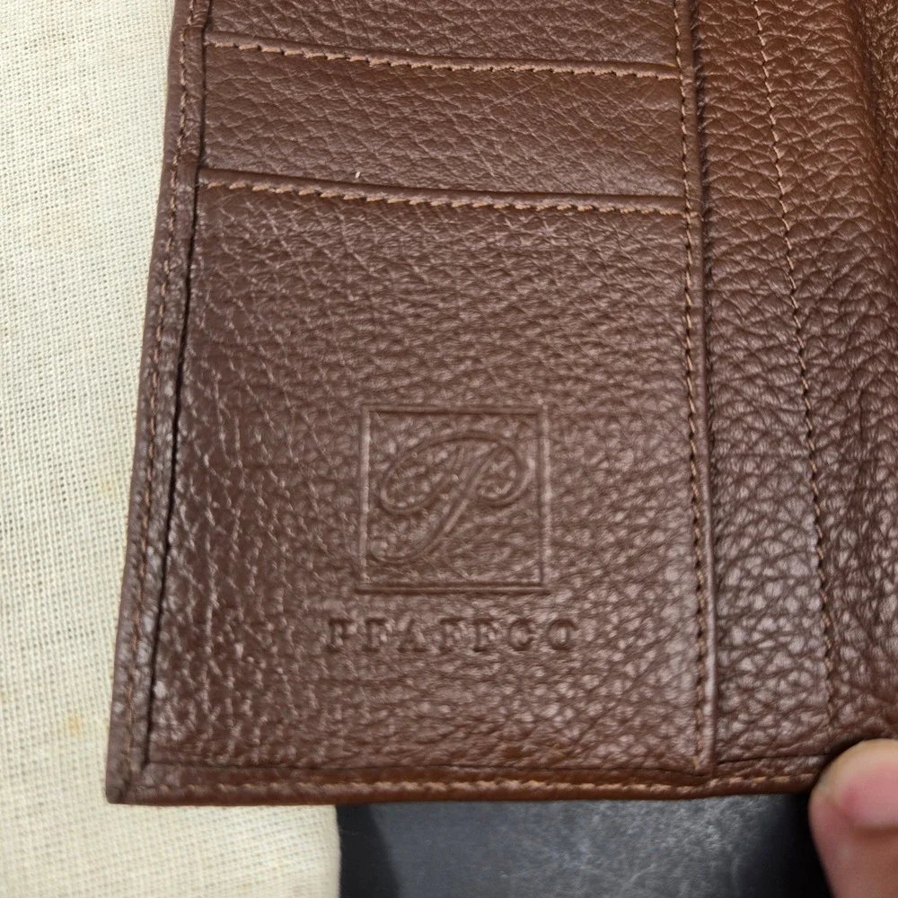 Vintage Pfaffco Vachetta Cafe Brown Pebbled Leather Bifold Wallet with Dust Bag
